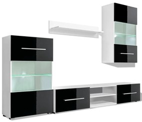 Armário TV de parede expositor com LED alto brilho, preto, 4 pcs