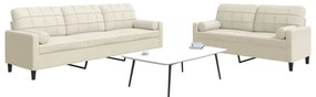 2 pcs conjunto de sofás com almofadões e rolos veludo creme
