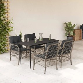 vidaXL 5 pcs conjunto de jantar p/ jardim c/ almofadões cinzento claro
