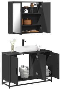 vidaXL 2 pcs conjunto móveis casa de banho derivados de madeira preto