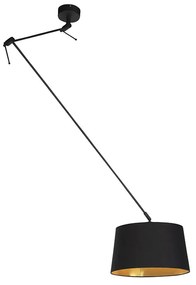 Candeeiro de suspensão preto com abajur de algodão preto e dourado 35 cm - Blitz Moderno