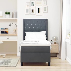 Cama Box com Colchão &amp; LED Cinza Escuro 80x200 cm Veludo