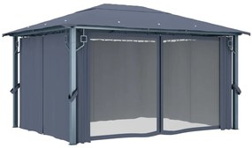 Gazebo c/ cortinas e cordões luzes LED 4x3 m alumínio antracite