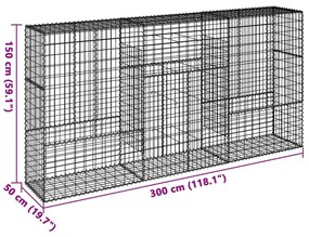 Cesto gabião com cobertura 300x50x150 cm ferro galvanizado