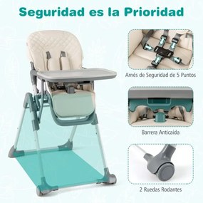 Cadeira alta Refeição dobrável para bebés e crianças pequenas ajustável com apoio para os pés Almofada de assento em PU fácil de limpar Bege