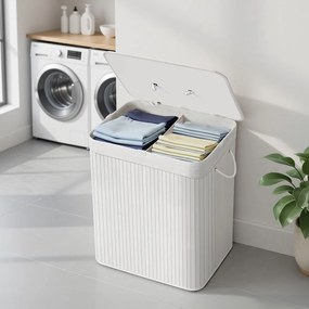 Cesto da roupa suja 120 L com 2 compartimentos 50 x 40 x 61 cm e saco removível, branco