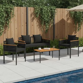 vidaXL Conjunto de Móveis para Exterior 4 pcs Preto Rattan de PE