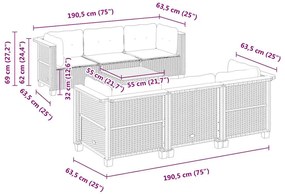 7 pcs conjunto de sofás p/ jardim com almofadões vime PE bege