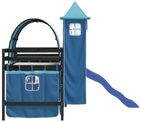 Cama alta para criança com torre 80x200 cm pinho maciço azul