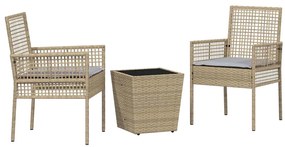 Conjunto de Bistro Jardim 3 Peças com Almofadas Bege em Polyrattan