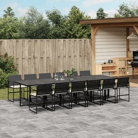 vidaXL 13 pcs conjunto de jantar p/jardim com almofadões vime PE preto