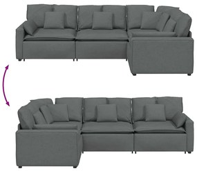 Sofá modular com almofadas tecido cinzento-escuro