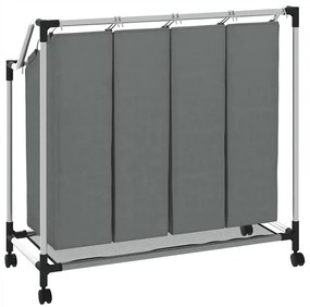 Cesto para roupa suja com rodas 4 compartimentos cinzento