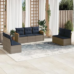 vidaXL 7 pcs conjunto sofás p/ jardim c/ almofadões vime PE cinzento