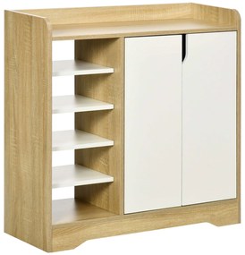 HOMCOM Sapateira Moderna 2 Portas Armazenamento 13 Pares Sapatos Prateleiras Estilo Contemporâneo 80x30x80 cm Madeira Branco