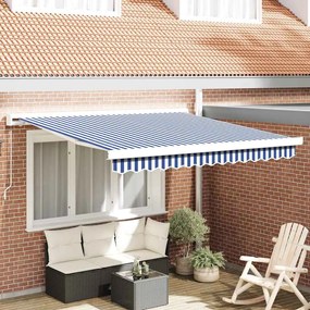 vidaXL Toldo Retrátil Azul e Branco 300 x 250 cm Tecido e Metal