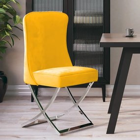 Cadeira de jantar veludo amarelo mostarda