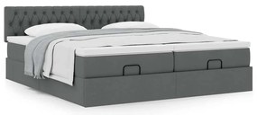 Estrutura de cama otomana com colchões tecido cinzento escuro