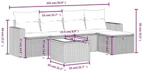 6 pcs conjunto sofás de jardim c/ almofadões vime PE preto