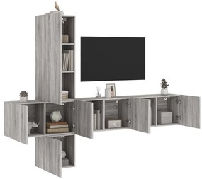 vidaXL 5 pcs móveis de parede p/ TV derivados de madeira cinza sonoma