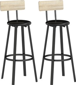 HOMCOM Conjunto de 2 Bancos de Bar Bancos Altos de Cozinha com Encosto e Apoio para Pés Estofados em PU Assento 41,5x36,5x99,5 cm Madeira e Preto | Aosom Portugal