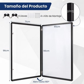 Quadro de Avisos com Porta, 96 x 71 x 3,2 cm, Quadro Branco Magnético, Preto+Branco