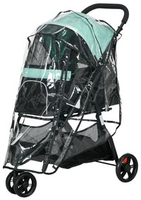 PawHut Carrinho para Cães Dobrável para Cães Pequenos com Cesta de Armazenamento Janela de Malha Capa para Chuva 80,5x51,5x100 cm Verde