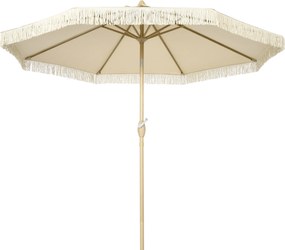 Outsunny Chapéu de Sol Exterior Ø265x244 cm Chapéu de Sol de Jardim com Ângulo Ajustável Manivela Franjas de Estilo Boho Creme | Aosom Portugal