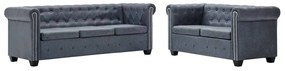 vidaXL Conjunto sofás chesterfield camurça artificial cinzento