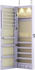 Armário de joias em madeira com espelho de parede e LED interno Organizador de porta ou parede com chave 35,5 x 10 x 120 cm Púrpura