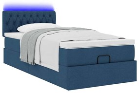 Cama Otomana com Colchão &amp; LEDs Tecido Azul 90x200 cm