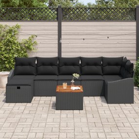 Conjunto de Sofá de Jardim de 8 Peças com Almofadas Preto Rattan Polié