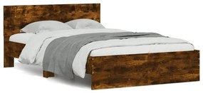 Estrutura cama c/ cabeceira/luzes LED 140x200cm carvalho fumado