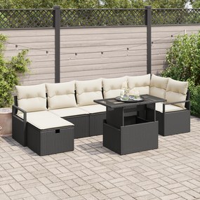 Conjunto de Sofás de Jardim de 8 Peças com Almofadas Preto Rattan Poli