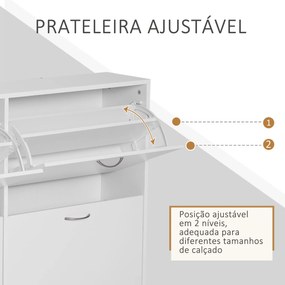 HOMCOM Móvel Sapateira Branca Sapateira Moderna com 4 Gavetas Abatíveis e Prateleiras Ajustáveis para 16-24 Pares de Sapatos para Corredor Entrada 120x24x81 cm Branco