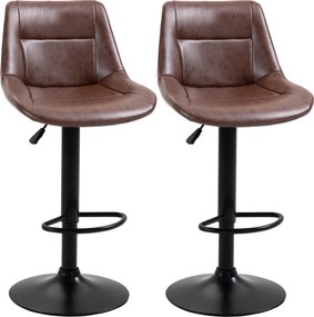 Conjunto de 2 bancos de bar vintage, ajustáveis e giratórios, com apoio para os pés, revestimento sintético castanho com efeito envelhecido