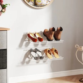 Conjunto de 2 prateleiras 61 x 30 x 2,5 cm para sapatos para montagem na parede Branco