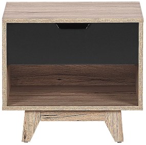 Mesa de cabeceira com 1 gaveta em madeira clara e preto SPENCER Beliani