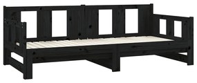 Sofá-cama de puxar pinho maciço preto 2x(80x200) cm