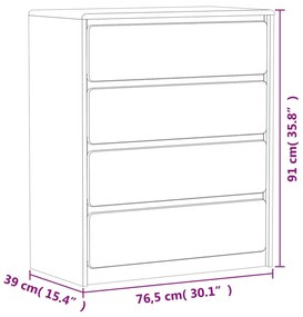 Cómoda SAUDA 76,5x39x91 cm madeira de pinho maciça cor carvalho