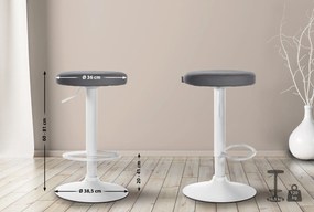 Conjunto de 2 bancos altos em couro sintético de estrutura branca 60-81 x 38,5 cm cinzento