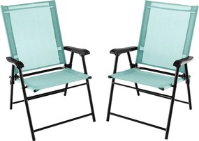 Conjunto de 2 cadeiras de jardim dobráveis portáteis com encosto em tecido Estrutura metálica para piscina Terraço 65 x 60 x 93 cm verde