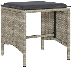 4 pcs conj. sofás jardim c/ almofadões vime PE cinzento-claro