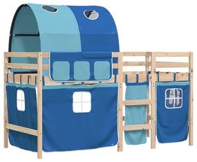 Cama alta para criança com túnel 90x200 cm pinho maciço azul