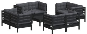 9 pcs conj. lounge de jardim com almofadões antracite pinho