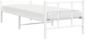 Estrutura de cama com cabeceira e pés 75x190 cm metal branco