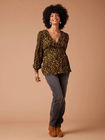 Agora -40%: Blusa para grávida, estampado às flores, detalhes irisados, da ENVIE DE FRAISE antracite