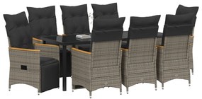 Conjunto de Jantar de Jardim de 9 Peças com Almofadas Cinza Poli Ratta