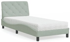 Cama com colchão 80x200 cm veludo cinzento-claro