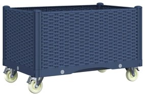 Vaso/floreira de jardim com rodas 80x50x54 cm PP cinzento azul